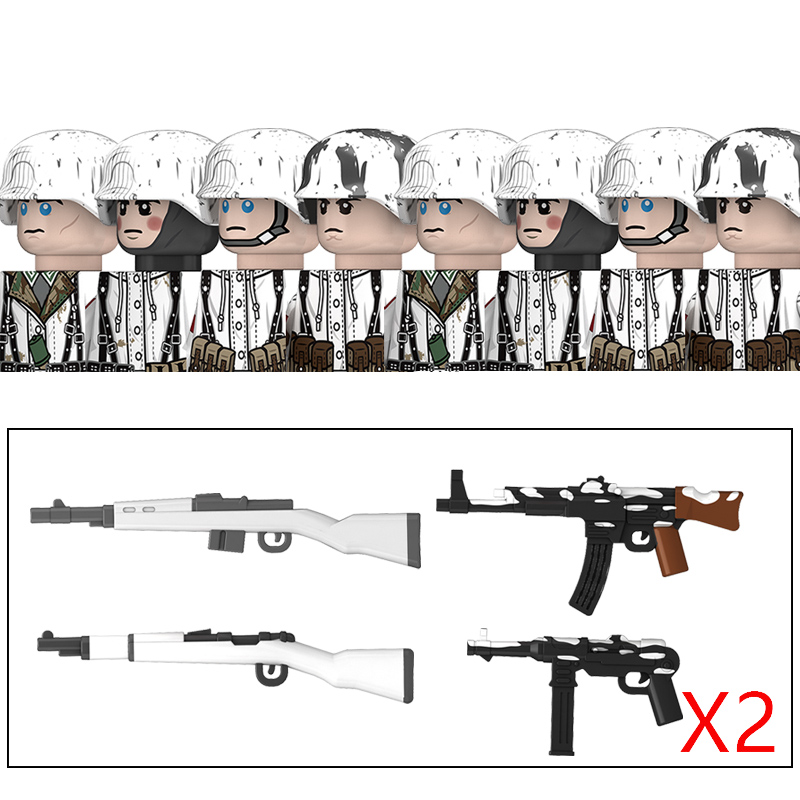 (Style B) WW2 Germany Winter Soldier Military Army Building Blocks Infantry Figures Helmet Military Weapons Bricks Toys Kids