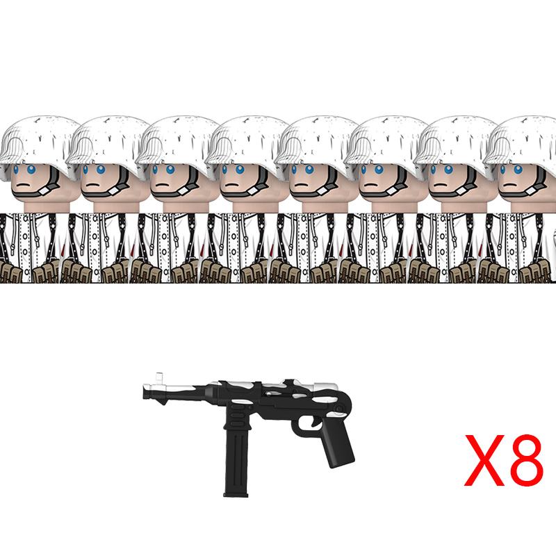 (Style B) WW2 Germany Winter Soldier Military Army Building Blocks Infantry Figures Helmet Military Weapons Bricks Toys Kids