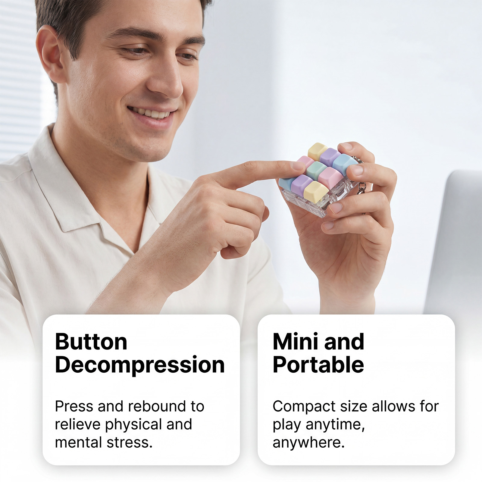 Decompression 9 Keyboard Key Toy Anti Stress Relief Finger Keychain ﻿Game Button Pinch Tester Office Desk Accessory ﻿