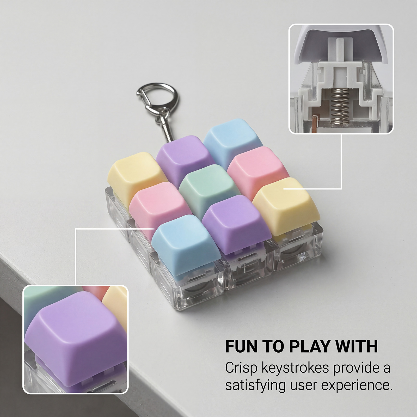 Decompression 9 Keyboard Key Toy Anti Stress Relief Finger Keychain ﻿Game Button Pinch Tester Office Desk Accessory ﻿