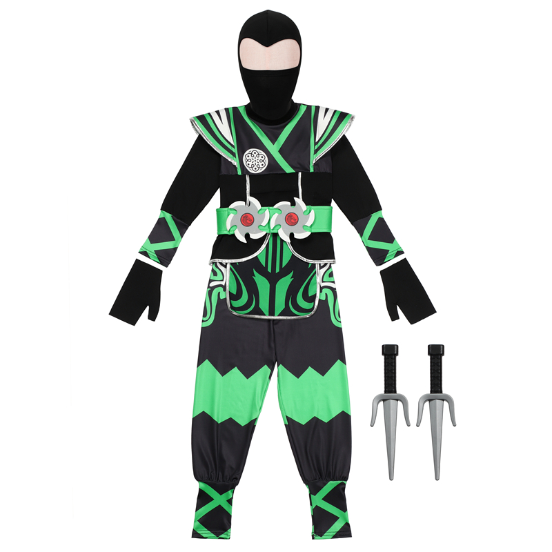(XL)  Kids Samurai Ninja Costume Set Boys Girl Masked Warrior Outfit Halloween Role Play Birthday Party Performance Wear Festival Gift