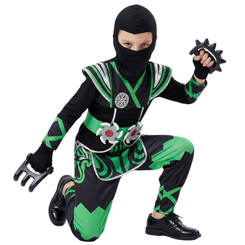 (XL)  Kids Samurai Ninja Costume Set Boys Girl Masked Warrior Outfit Halloween Role Play Birthday Party Performance Wear Festival Gift