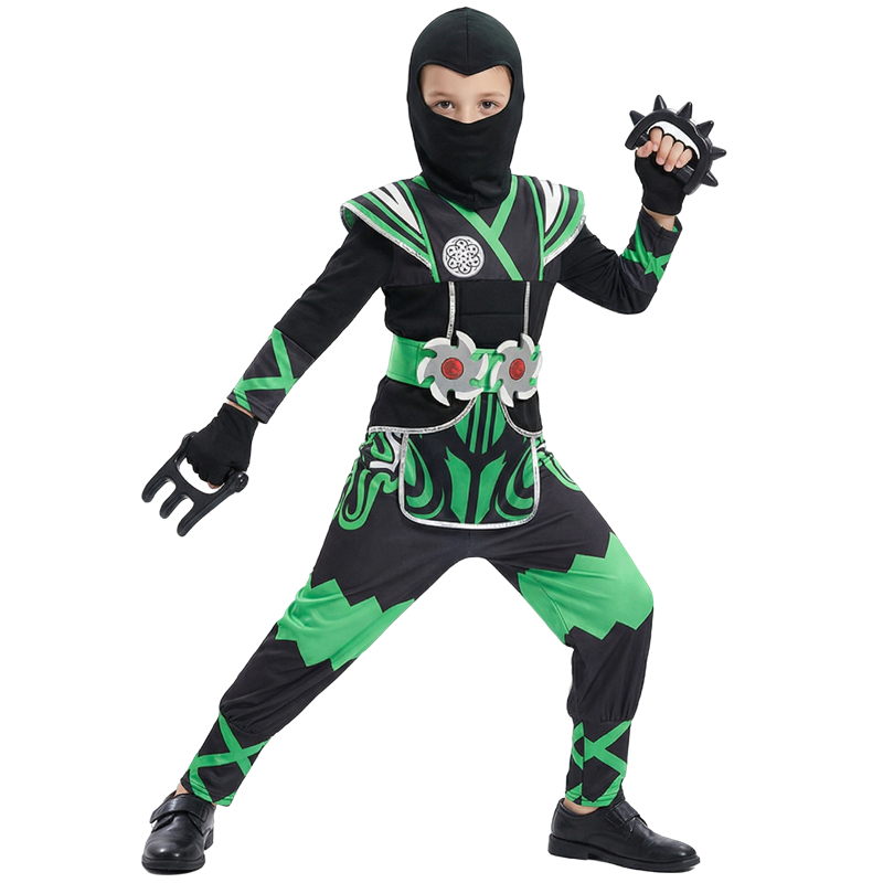 (XL)  Kids Samurai Ninja Costume Set Boys Girl Masked Warrior Outfit Halloween Role Play Birthday Party Performance Wear Festival Gift