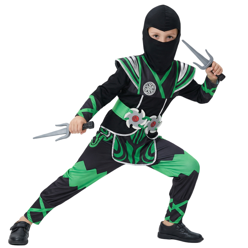 (XL)  Kids Samurai Ninja Costume Set Boys Girl Masked Warrior Outfit Halloween Role Play Birthday Party Performance Wear Festival Gift