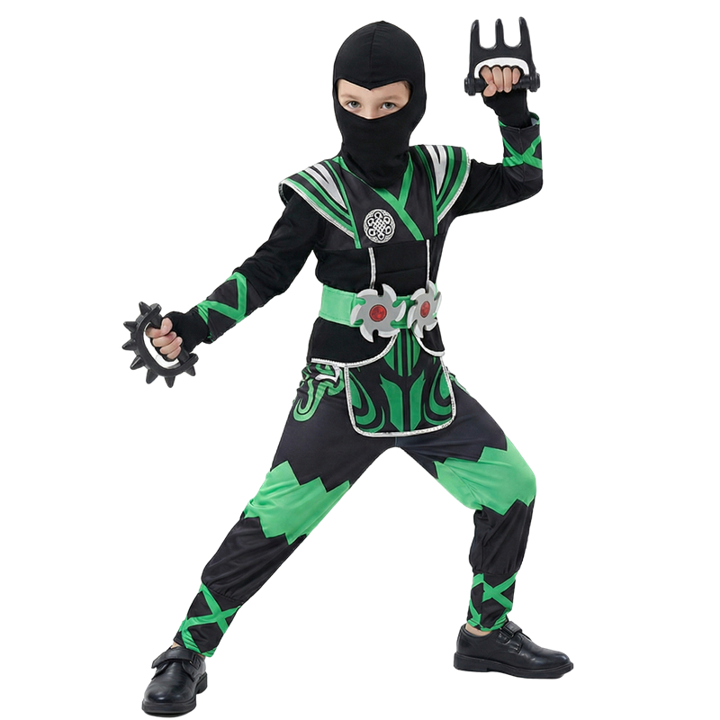 (XL)  Kids Samurai Ninja Costume Set Boys Girl Masked Warrior Outfit Halloween Role Play Birthday Party Performance Wear Festival Gift
