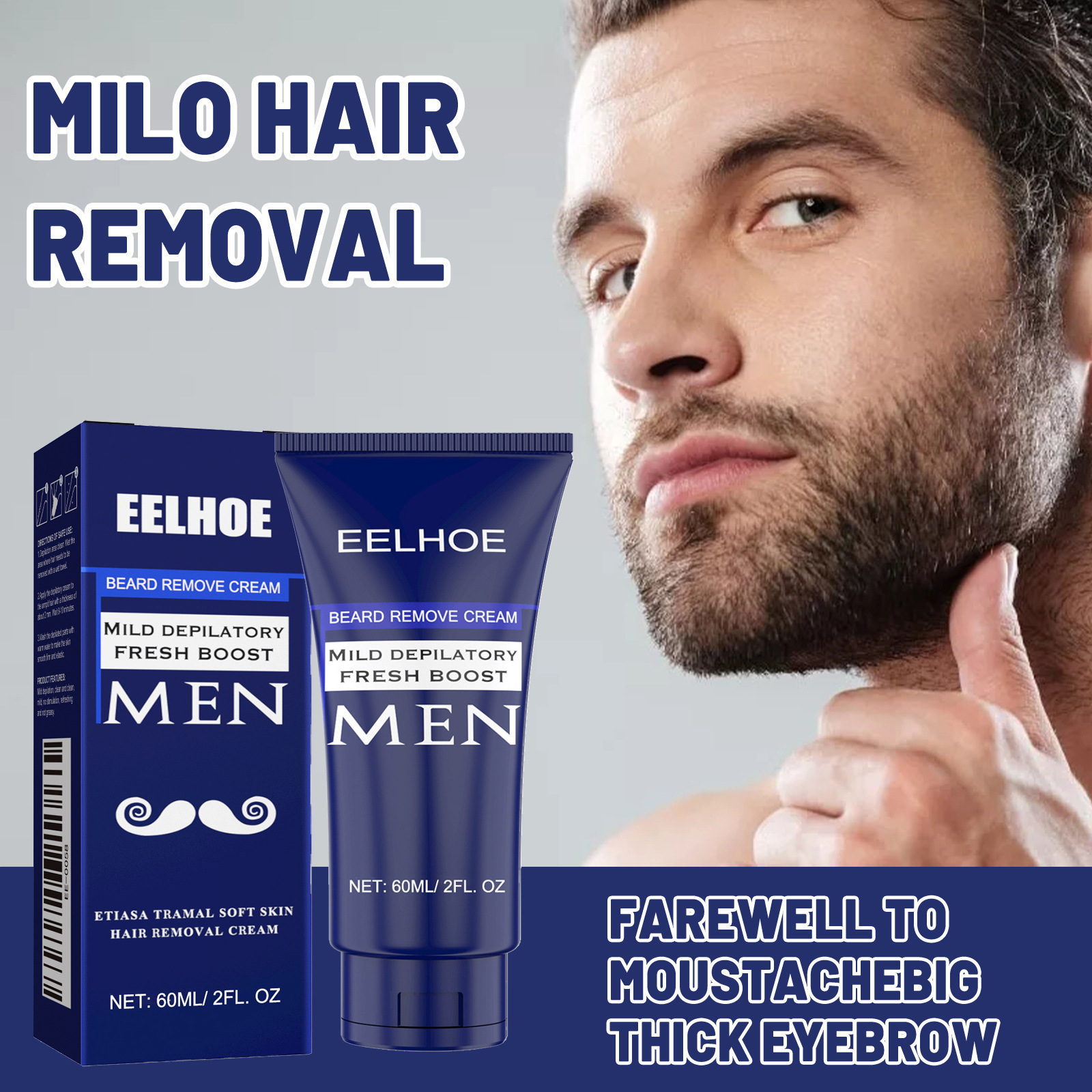 Men Hair Removal Cream For Gentle Chest And Beard Cleansing Soothing Moisturizing Non Irritating Daily Grooming Treatment