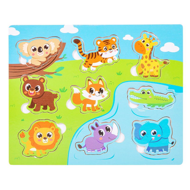 (fruit) Montessori Wooden Puzzles Hand Grab Boards Toys Tangram Jigsaw Baby Educational Toy Cartoon Vehicle Animals Fruits for Kids Gift
