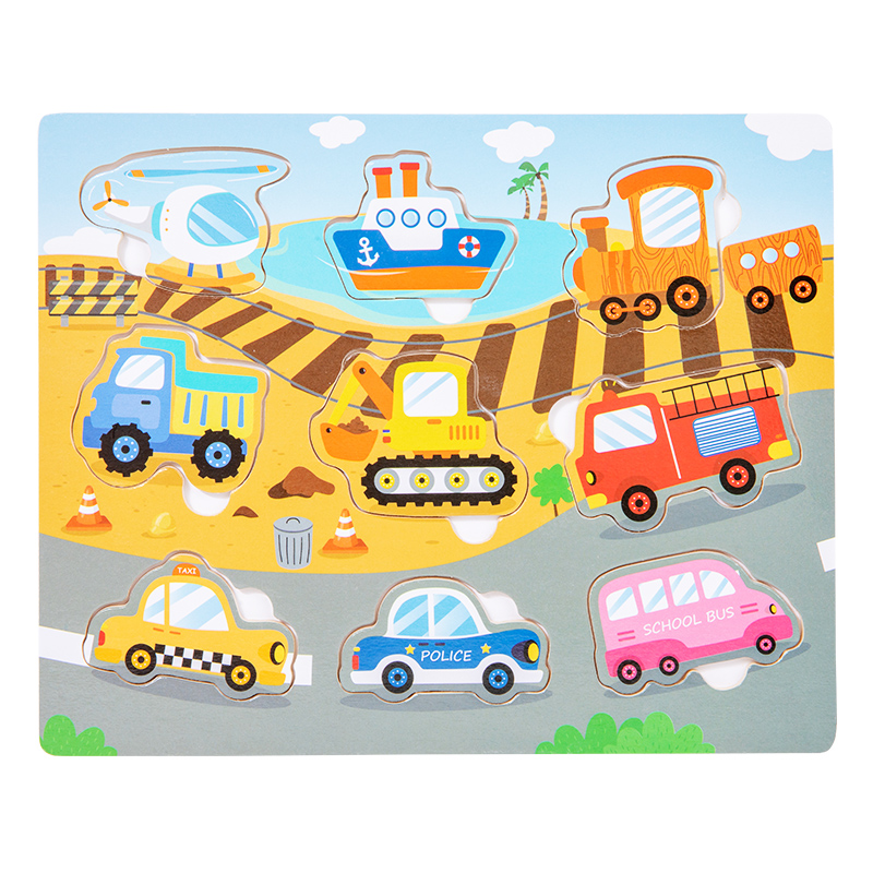 (fruit) Montessori Wooden Puzzles Hand Grab Boards Toys Tangram Jigsaw Baby Educational Toy Cartoon Vehicle Animals Fruits for Kids Gift