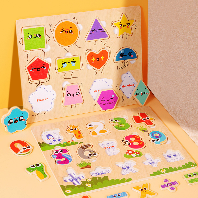 (fruit) Montessori Wooden Puzzles Hand Grab Boards Toys Tangram Jigsaw Baby Educational Toy Cartoon Vehicle Animals Fruits for Kids Gift