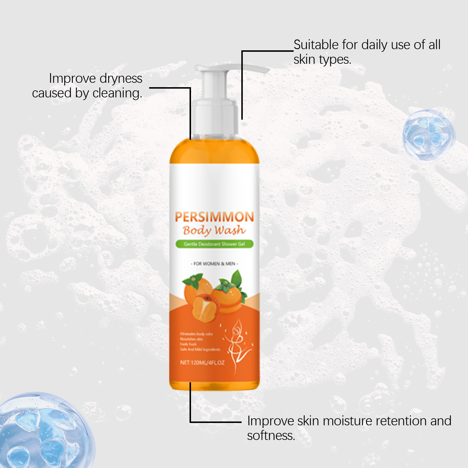Body Wash Orange Fragrance Mild Cleansing Nourishing Refreshing Moisturizing Skin Care For Human Body