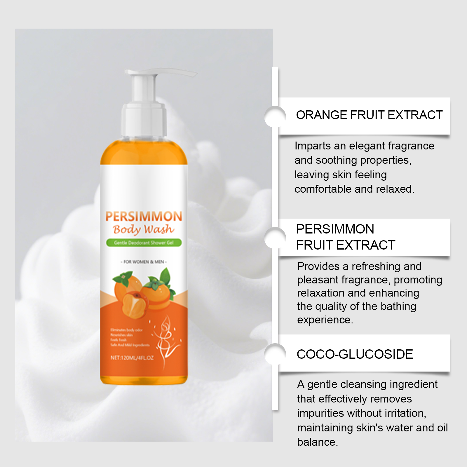Body Wash Orange Fragrance Mild Cleansing Nourishing Refreshing Moisturizing Skin Care For Human Body