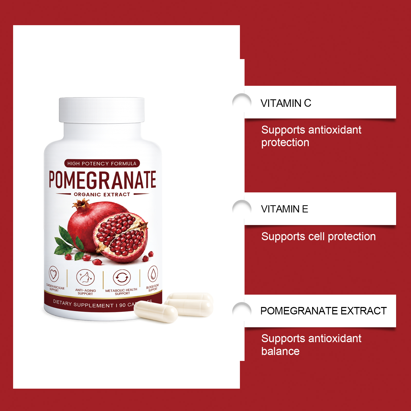 Pomegranate Heart Blood Nutrition Capsules Cardiovascular Balance Antioxidant Support Daily Vitality Blood Circulation Smooth Maintenance
