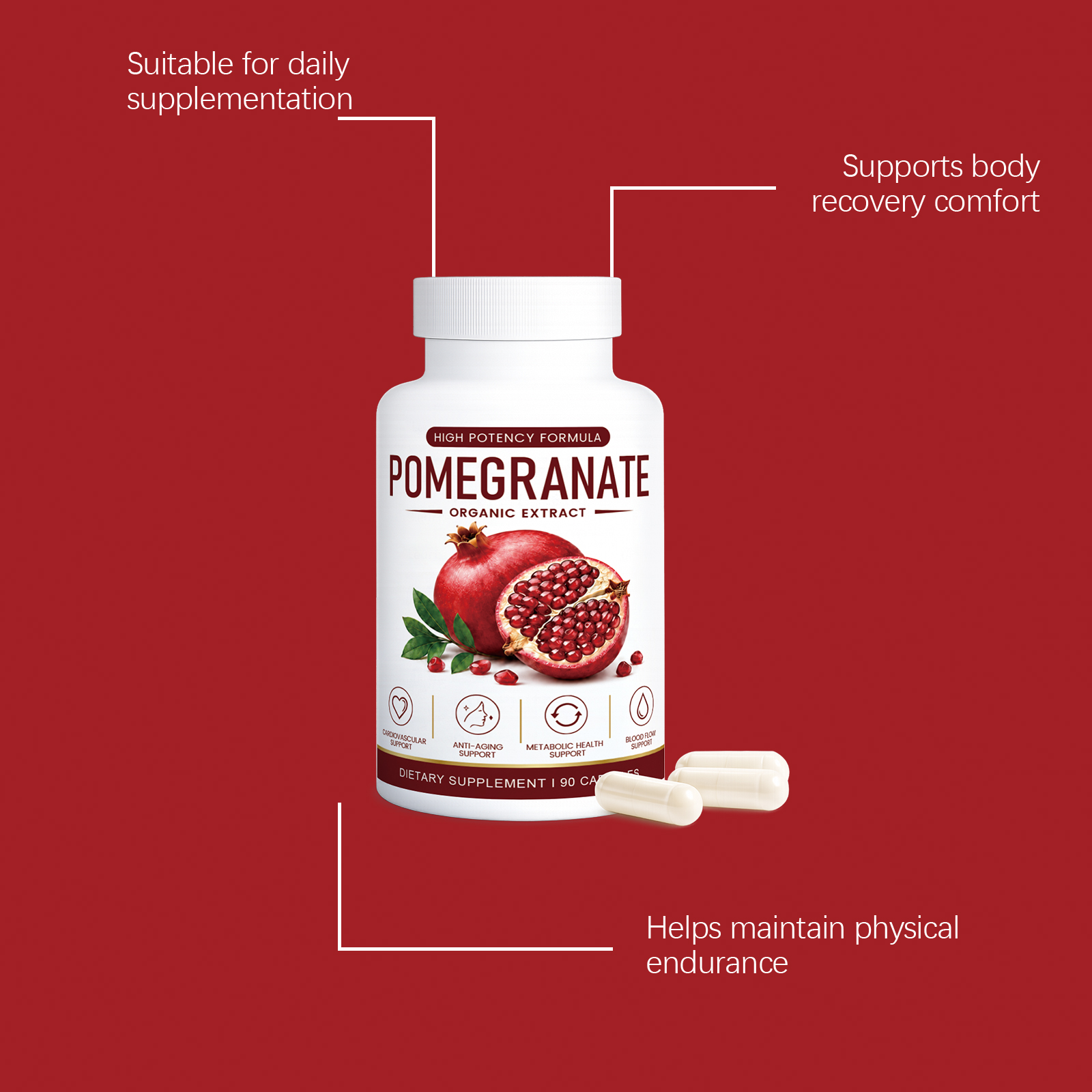 Pomegranate Heart Blood Nutrition Capsules Cardiovascular Balance Antioxidant Support Daily Vitality Blood Circulation Smooth Maintenance