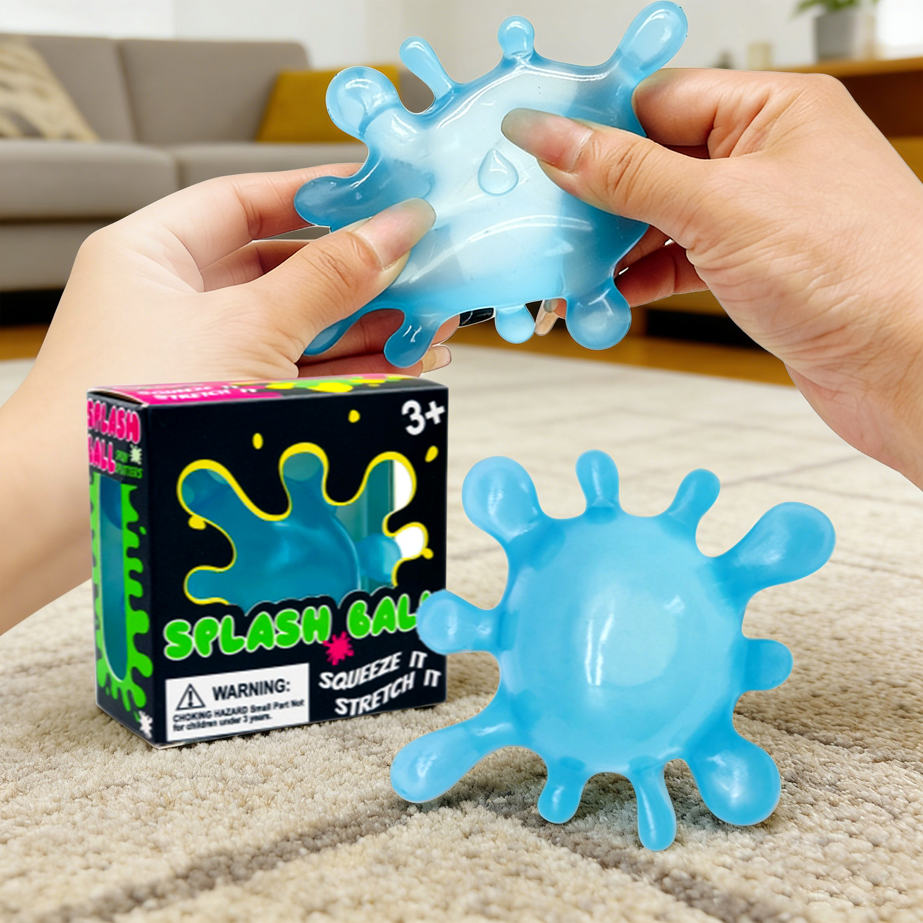 (Blue) Stress Ball Blue Splash Shaped Fun Cute Mini Slow Rebound Soft Non Sticky Portable Healing Sphere