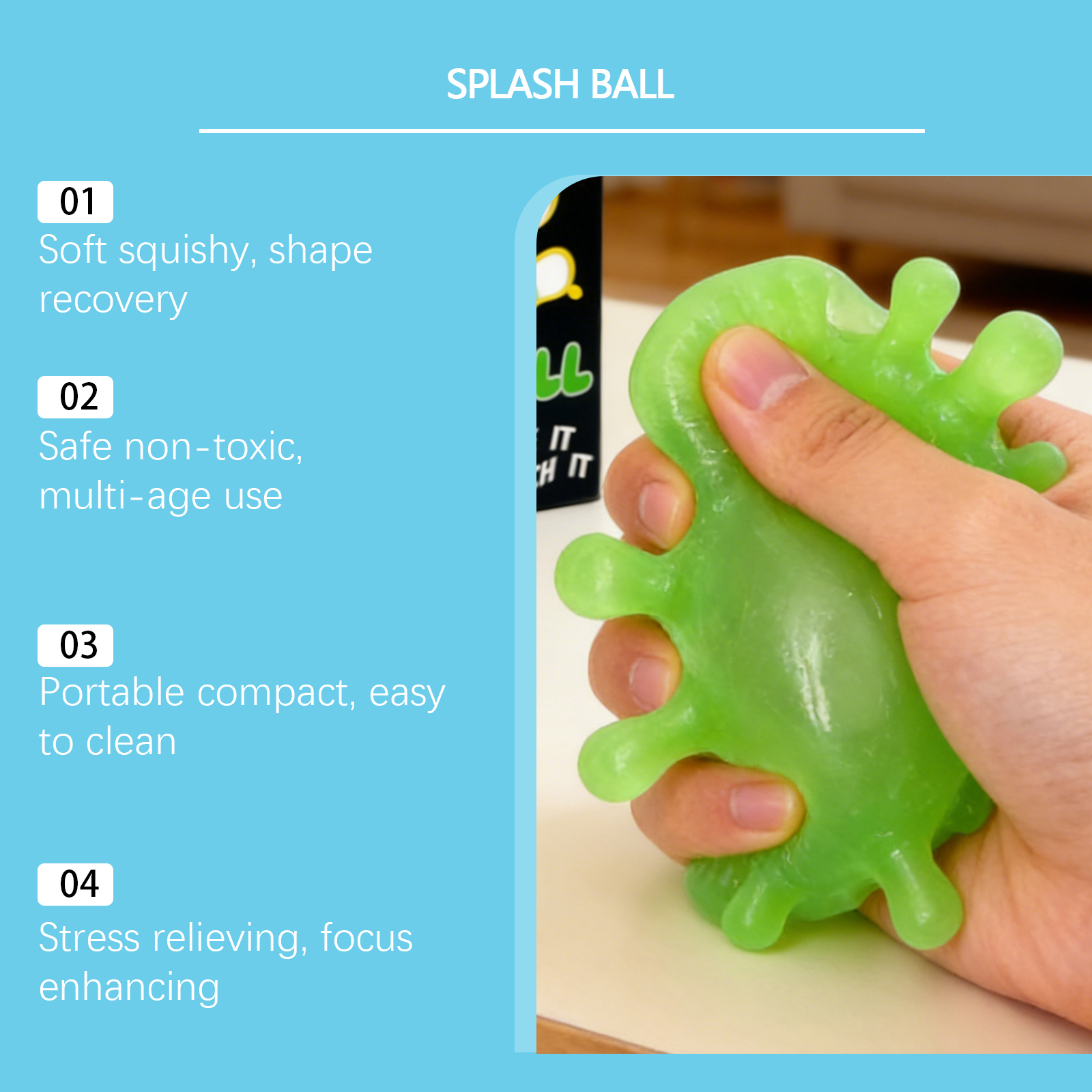 (Blue) Stress Ball Blue Splash Shaped Fun Cute Mini Slow Rebound Soft Non Sticky Portable Healing Sphere