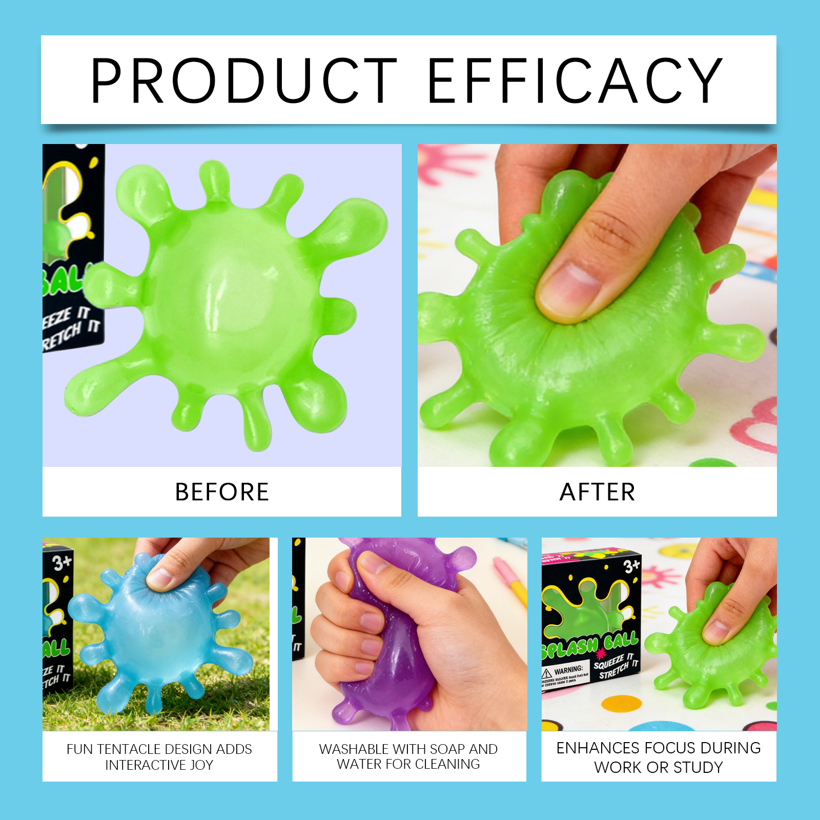 (Blue) Stress Ball Blue Splash Shaped Fun Cute Mini Slow Rebound Soft Non Sticky Portable Healing Sphere