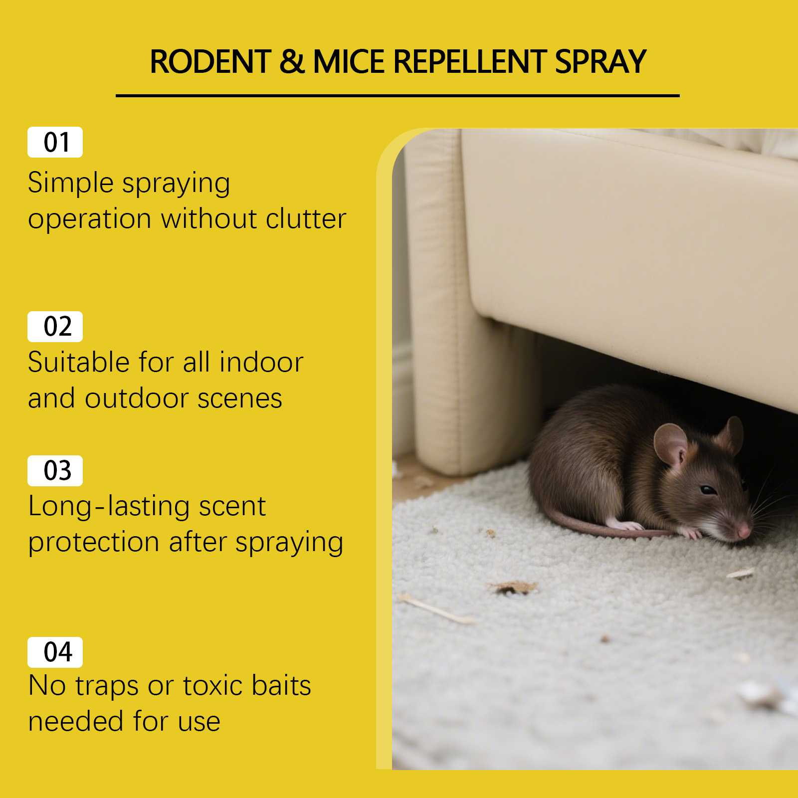 Mouse Repellent Spray Strong Effective Safe Indoor Outdoor Home Warehouse Garage Basement Attic Garden Balcony