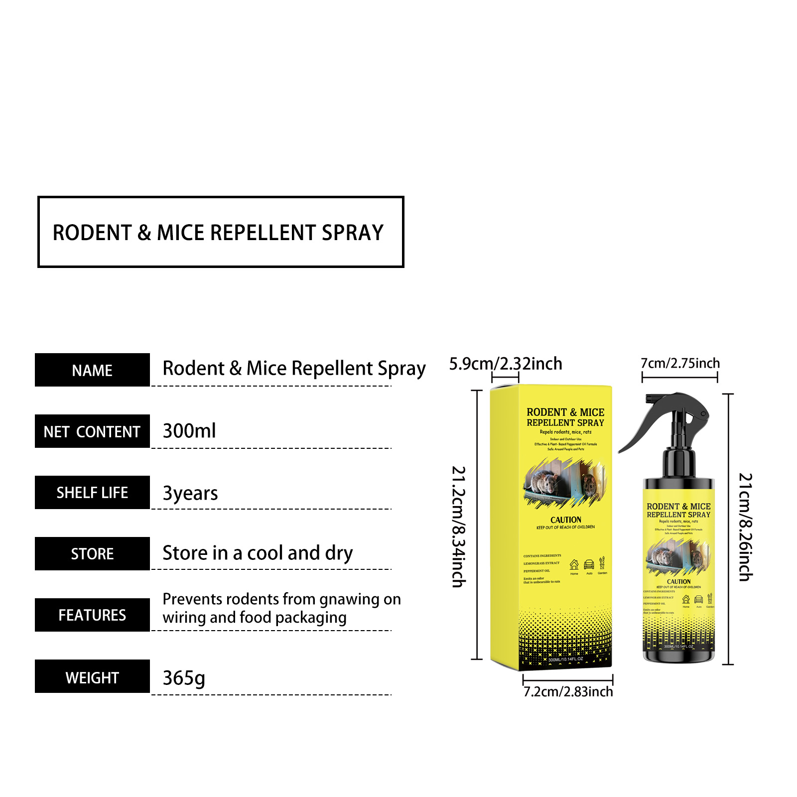 Mouse Repellent Spray Strong Effective Safe Indoor Outdoor Home Warehouse Garage Basement Attic Garden Balcony