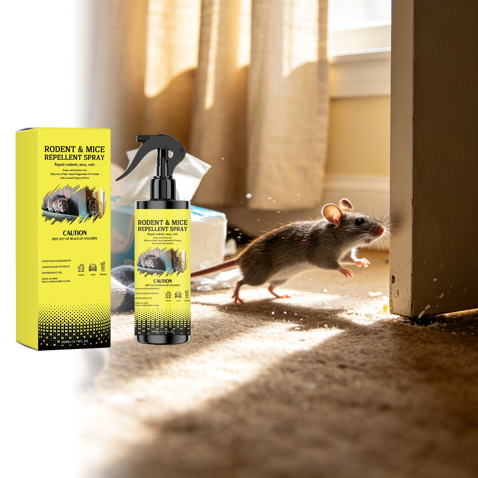 Mouse Repellent Spray Strong Effective Safe Indoor Outdoor Home Warehouse Garage Basement Attic Garden Balcony