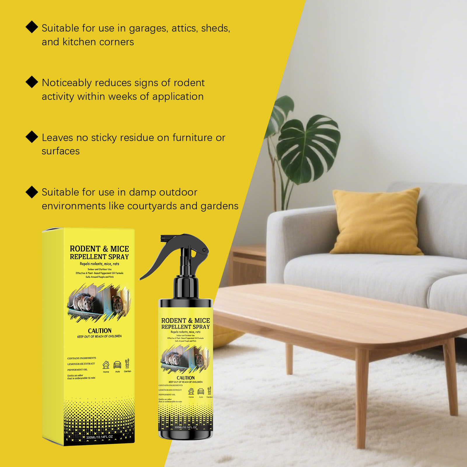 Mouse Repellent Spray Strong Effective Safe Indoor Outdoor Home Warehouse Garage Basement Attic Garden Balcony