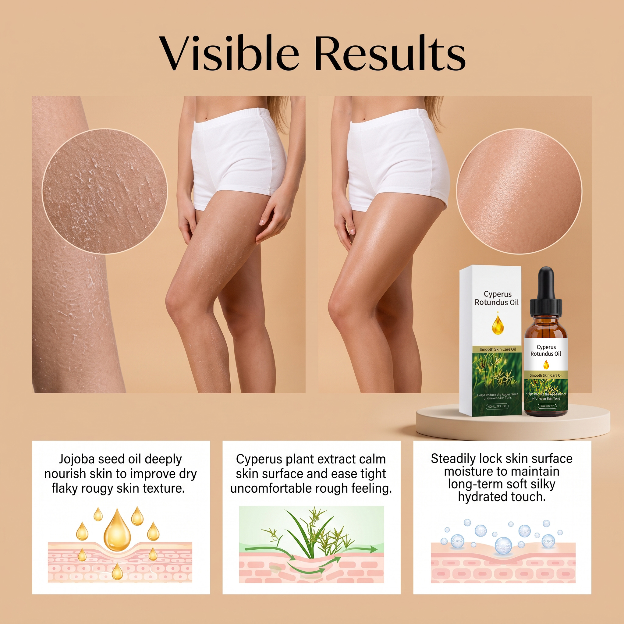 Cyperus Smooth Skin Care Oil Light Hydrating Non Sticky Soft Delicate Full Body Daily Treatment