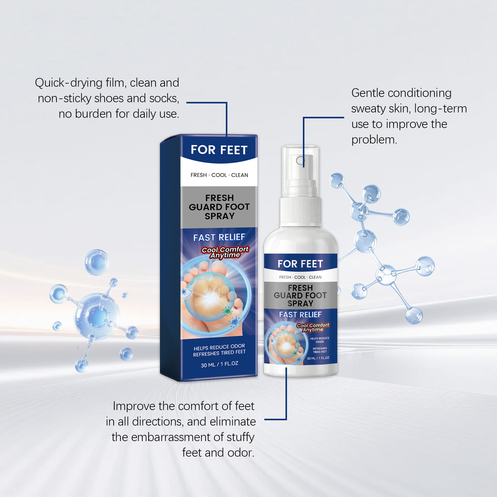Cool Foot Spray Daily Clean Skin Odor Fresh Moist Long Last Fragrance Comfort Foot Care