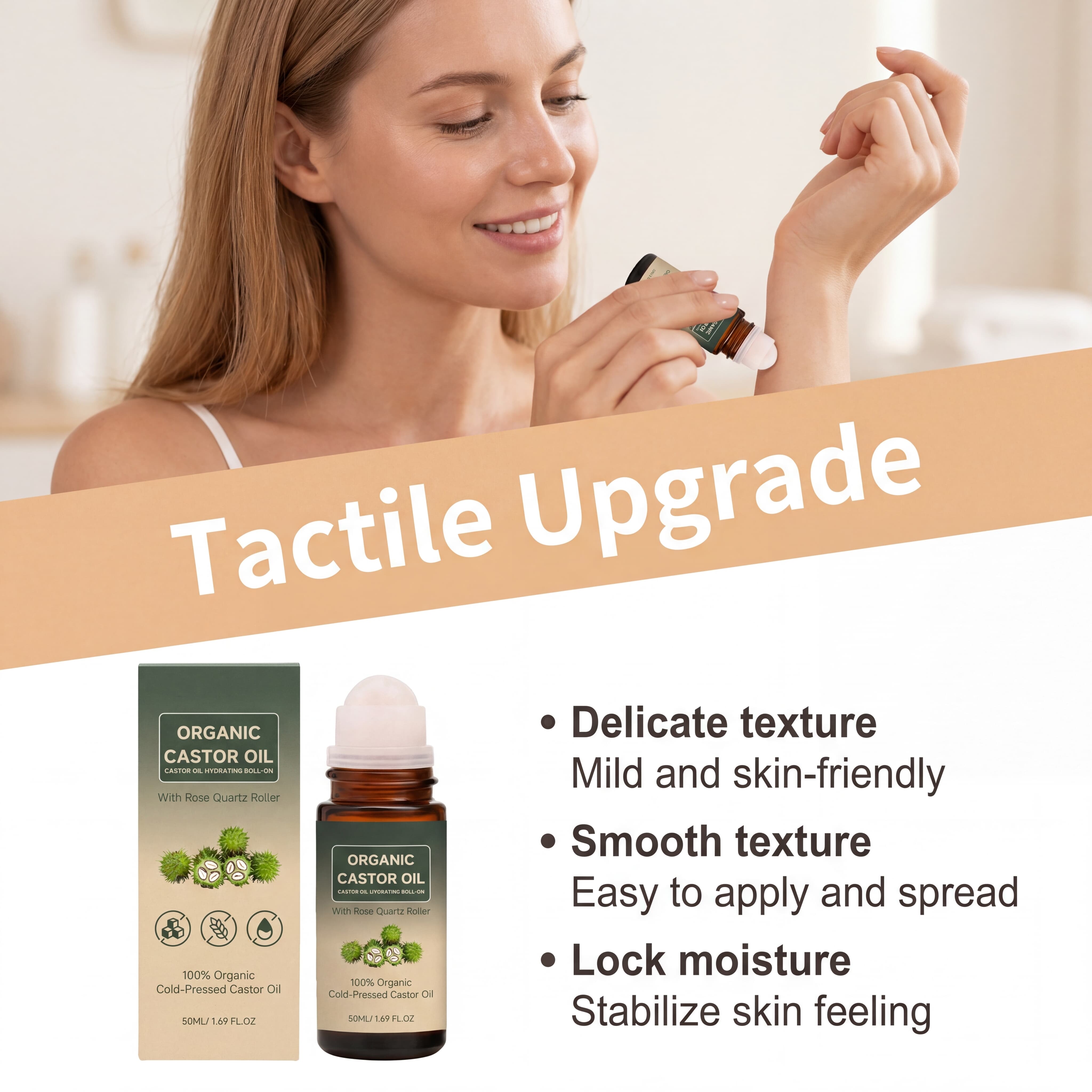 Castor Oil Moisturizing Roller Ball Delicate Silky Comfort Fresh Non Sticky Daily Body Skin Hydrating Care