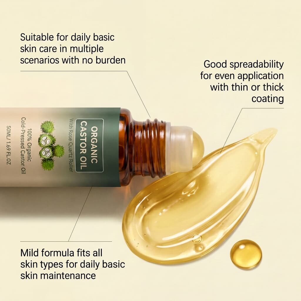 Castor Oil Moisturizing Roller Ball Delicate Silky Comfort Fresh Non Sticky Daily Body Skin Hydrating Care