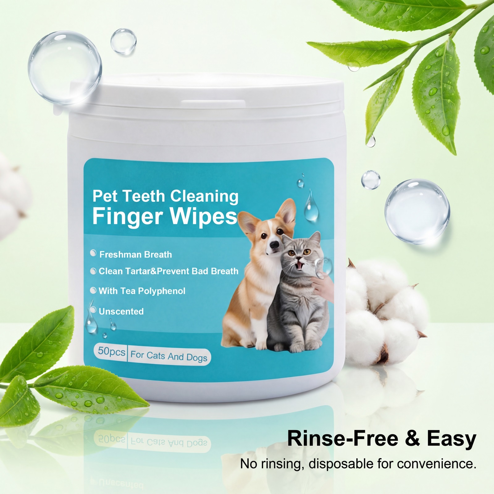 Pet Dental Finger Wipes Gentle Cleans Cats Dogs Oral Teeth Stains Daily Care Towels