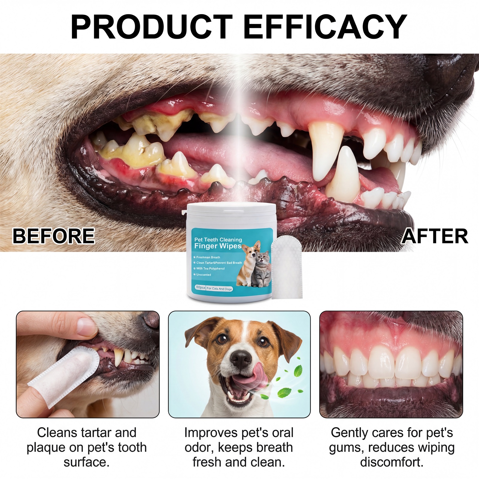 Pet Dental Finger Wipes Gentle Cleans Cats Dogs Oral Teeth Stains Daily Care Towels
