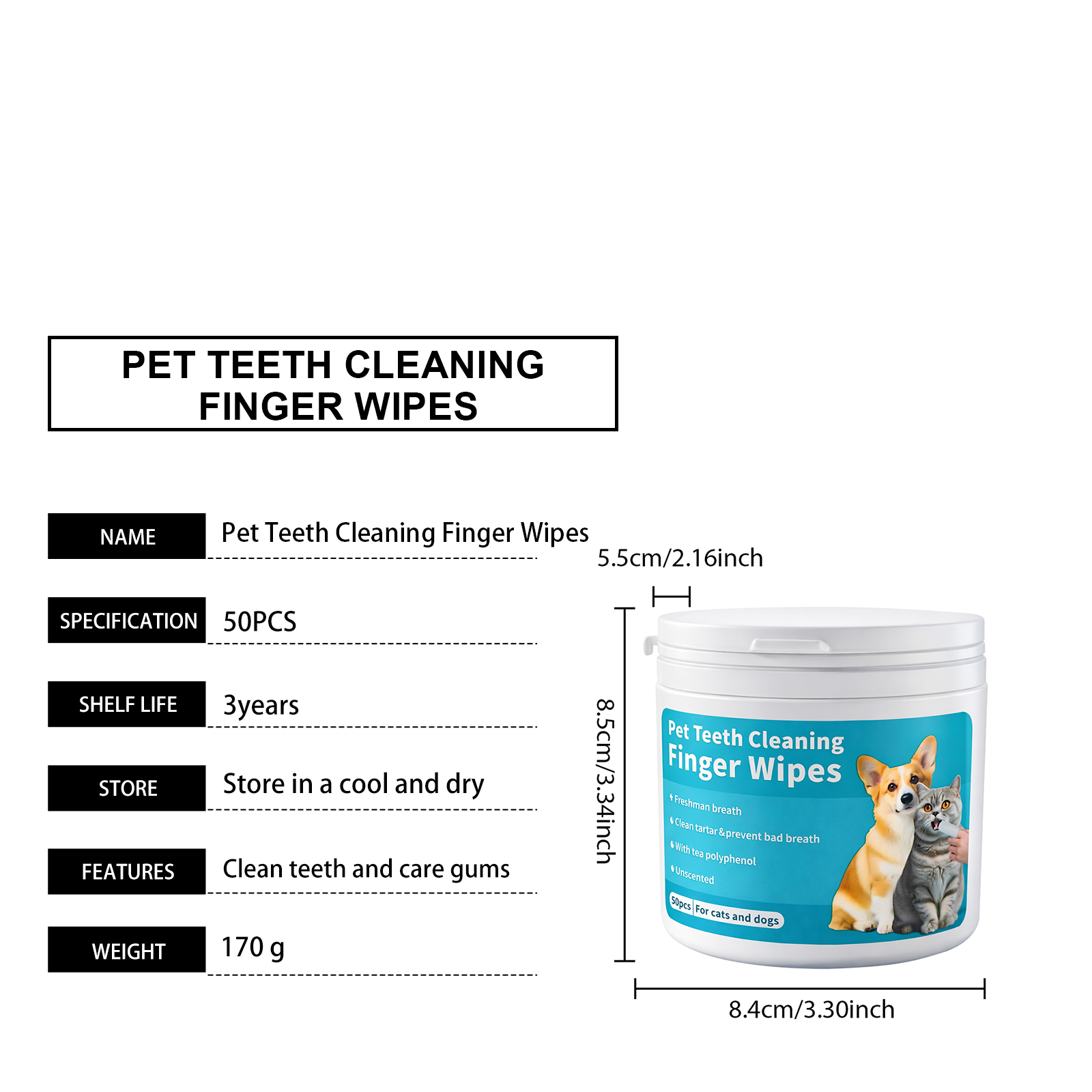 Pet Dental Finger Wipes Gentle Cleans Cats Dogs Oral Teeth Stains Daily Care Towels