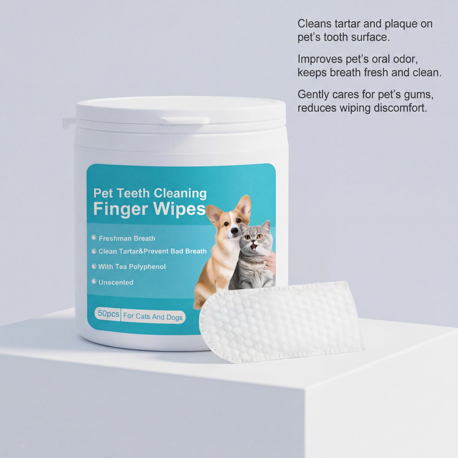 Pet Dental Finger Wipes Gentle Cleans Cats Dogs Oral Teeth Stains Daily Care Towels
