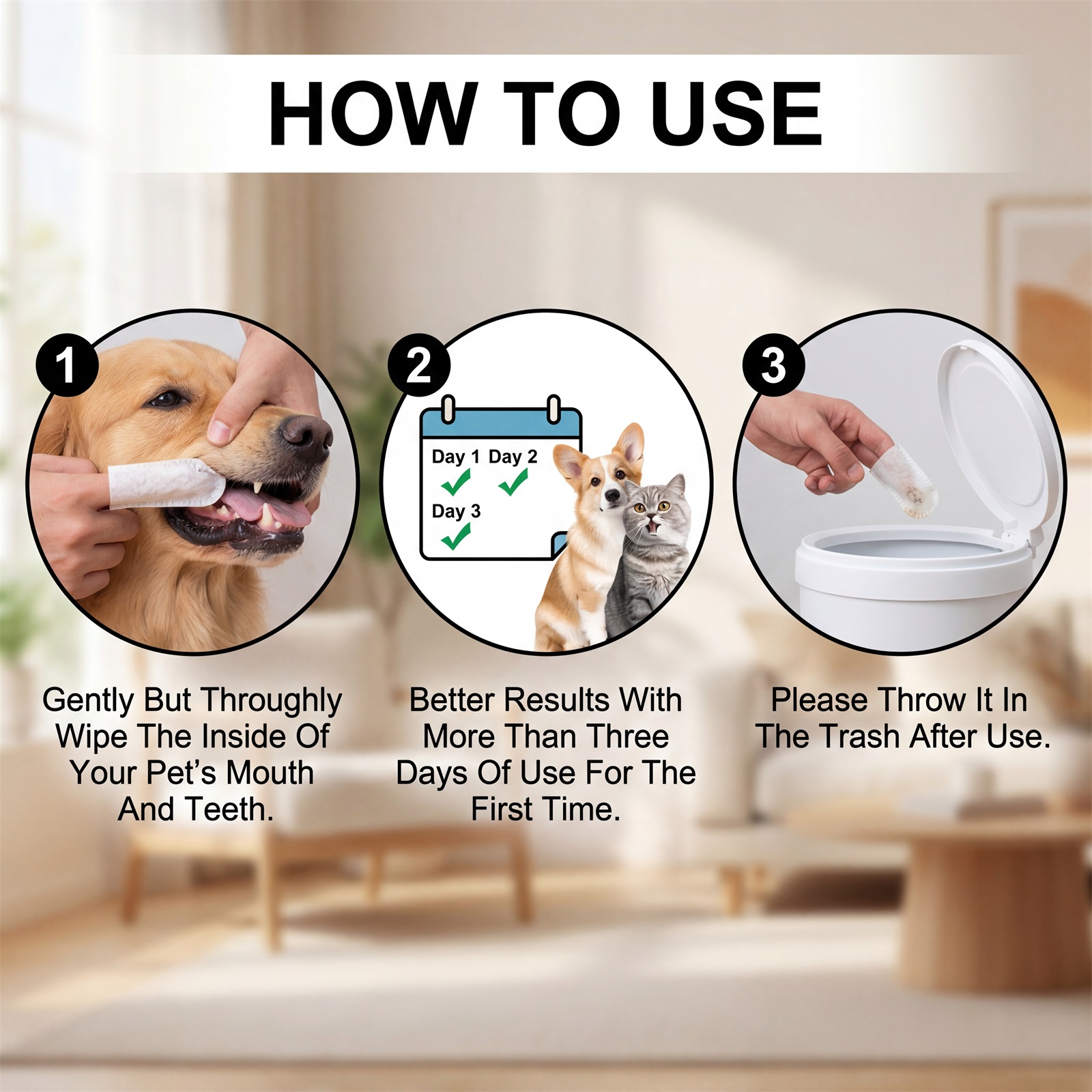 Pet Dental Finger Wipes Gentle Cleans Cats Dogs Oral Teeth Stains Daily Care Towels