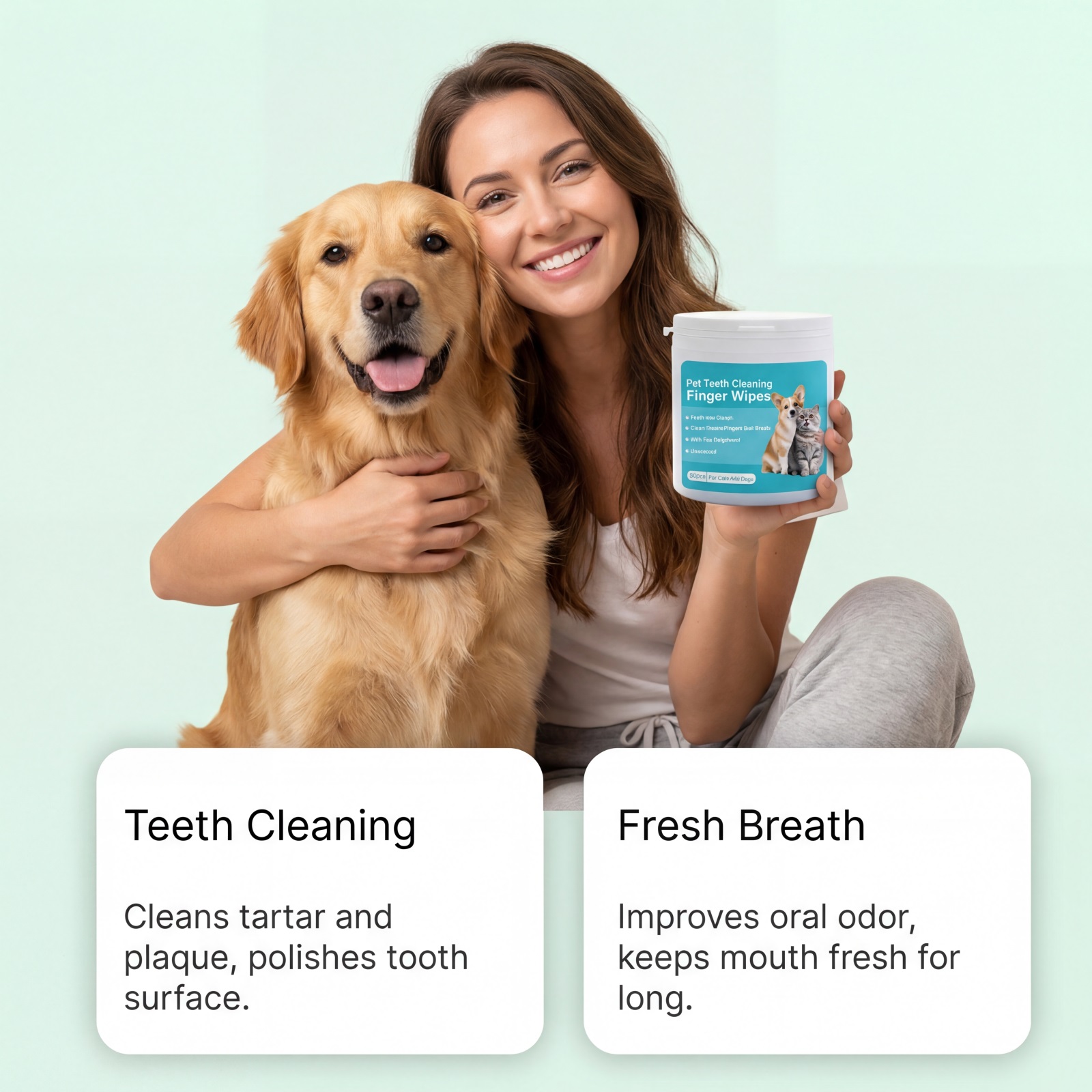 Pet Dental Finger Wipes Gentle Cleans Cats Dogs Oral Teeth Stains Daily Care Towels