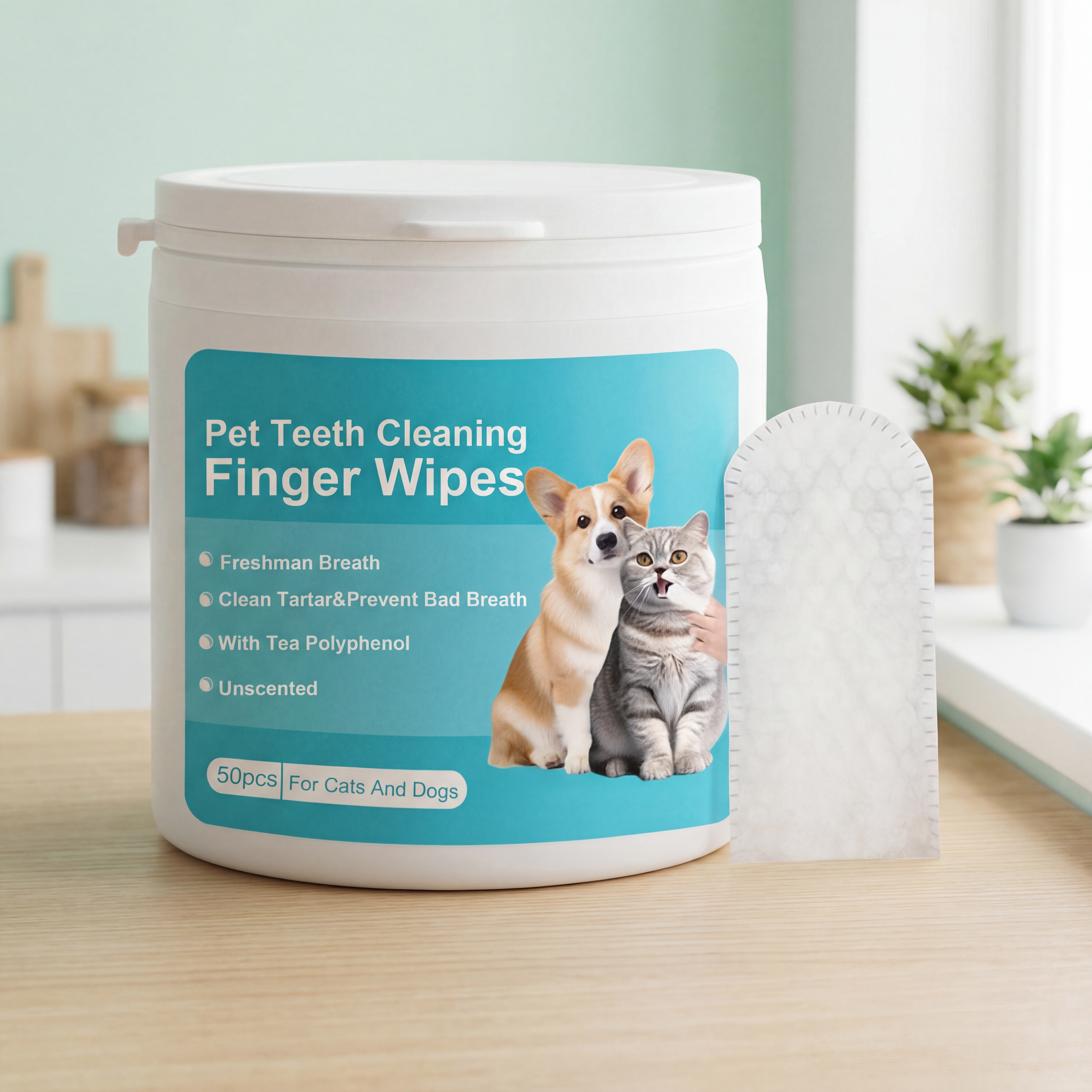 Pet Dental Finger Wipes Gentle Cleans Cats Dogs Oral Teeth Stains Daily Care Towels