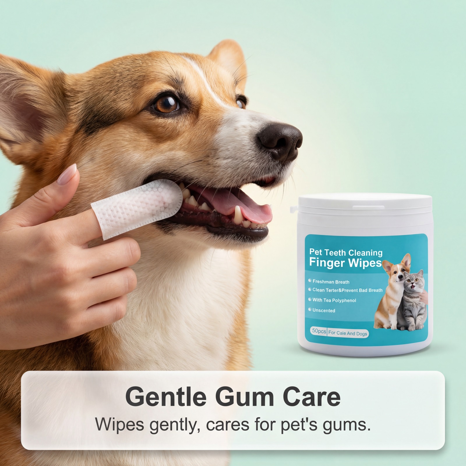 Pet Dental Finger Wipes Gentle Cleans Cats Dogs Oral Teeth Stains Daily Care Towels