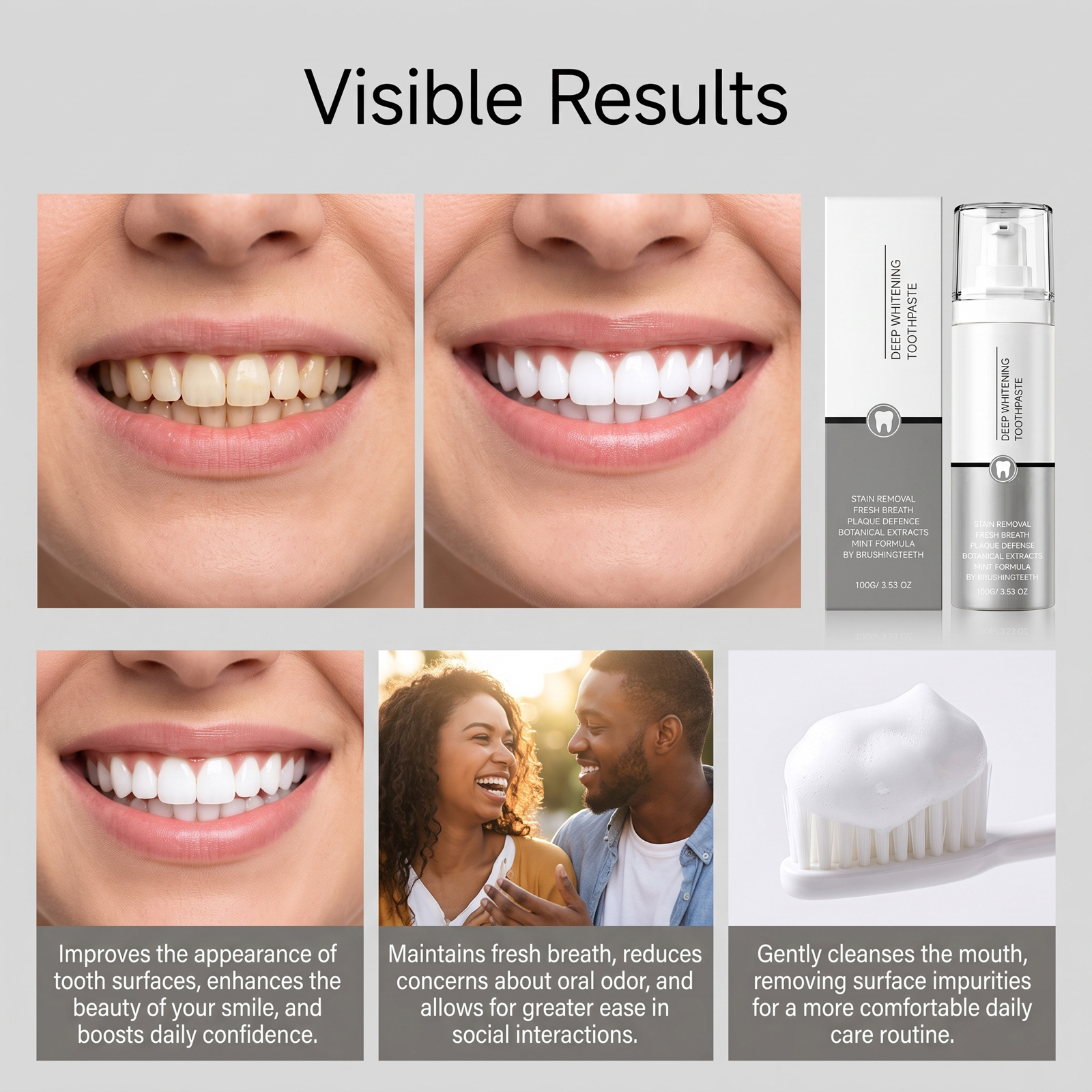 Deep Stain Removal Toothpaste Gentle Daily Cleansing Fresh Breath Teeth Residue Cleaning Care