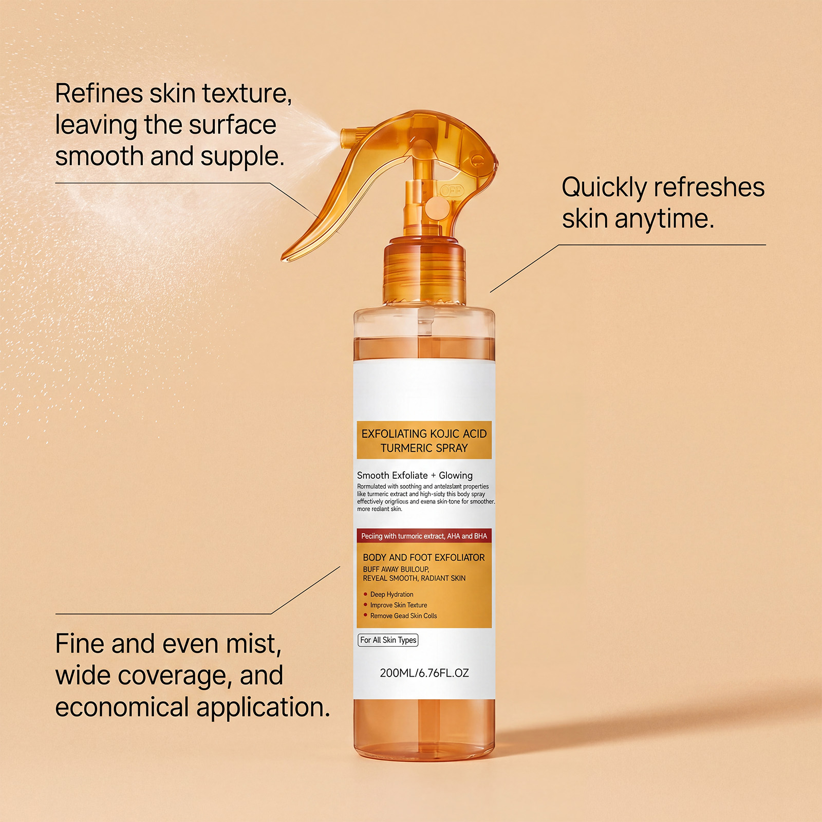 Turmeric Exfoliating Body Spray Clear Texture Mild Gentle Skin Smooth Delicate Portable Whole Body Care