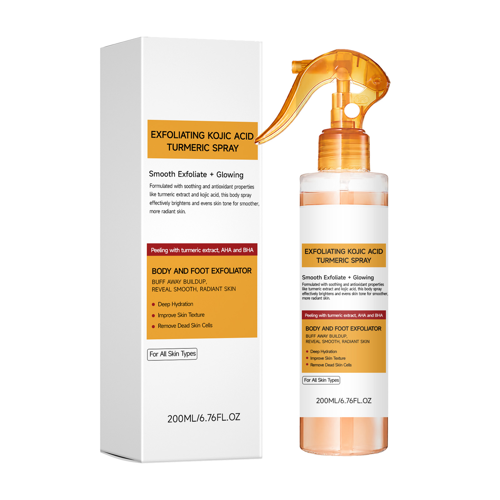 Turmeric Exfoliating Body Spray Clear Texture Mild Gentle Skin Smooth Delicate Portable Whole Body Care