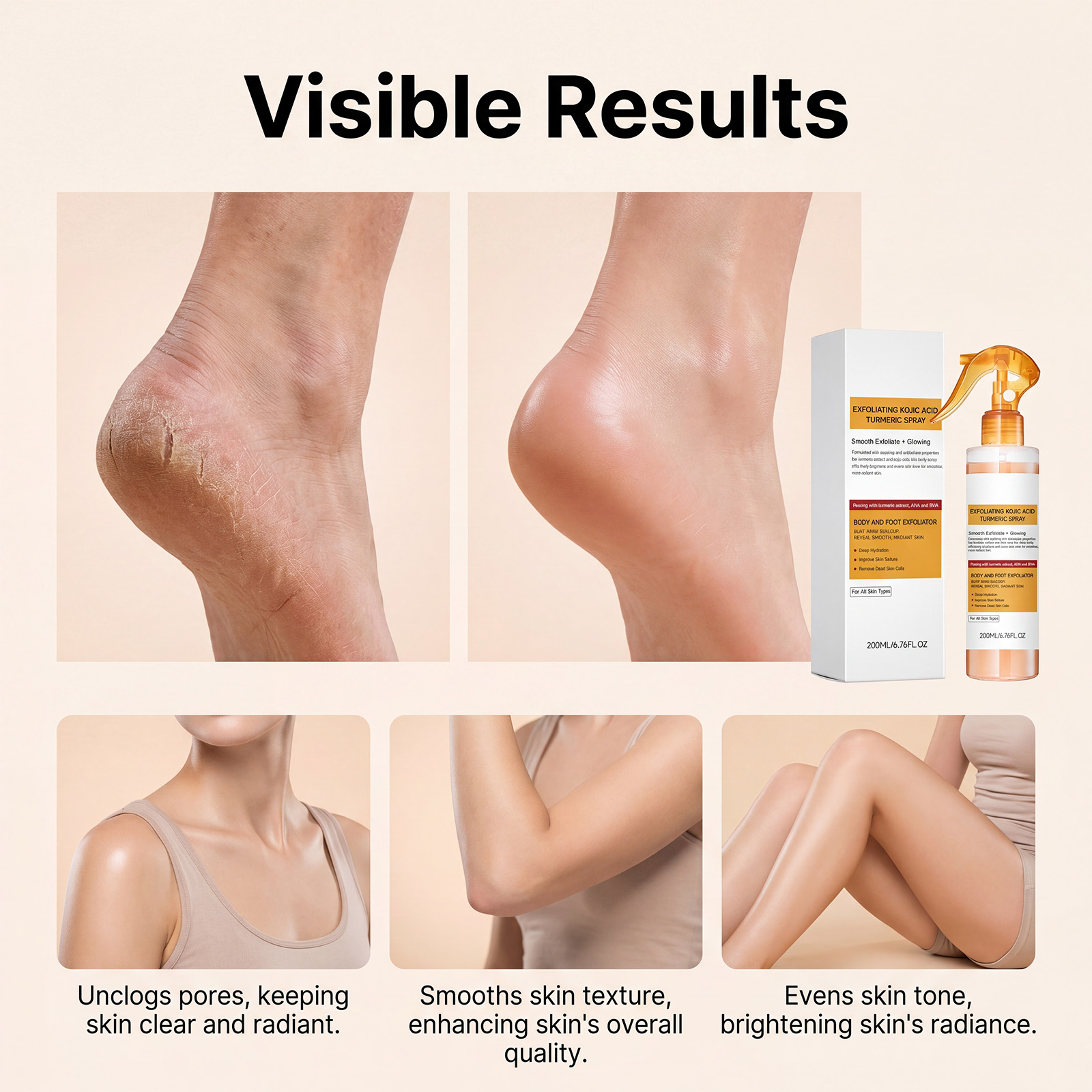 Turmeric Exfoliating Body Spray Clear Texture Mild Gentle Skin Smooth Delicate Portable Whole Body Care