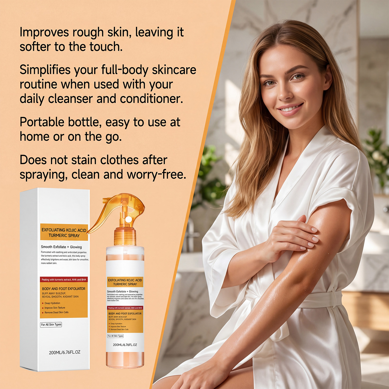 Turmeric Exfoliating Body Spray Clear Texture Mild Gentle Skin Smooth Delicate Portable Whole Body Care