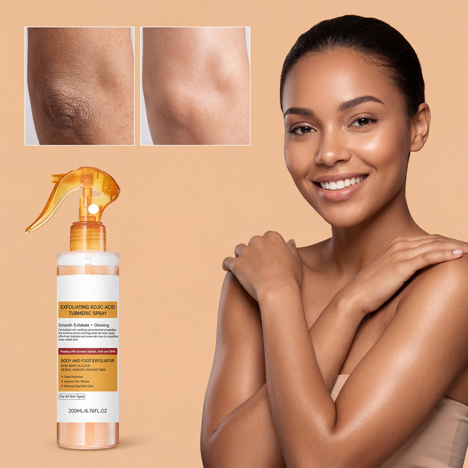 Turmeric Exfoliating Body Spray Clear Texture Mild Gentle Skin Smooth Delicate Portable Whole Body Care