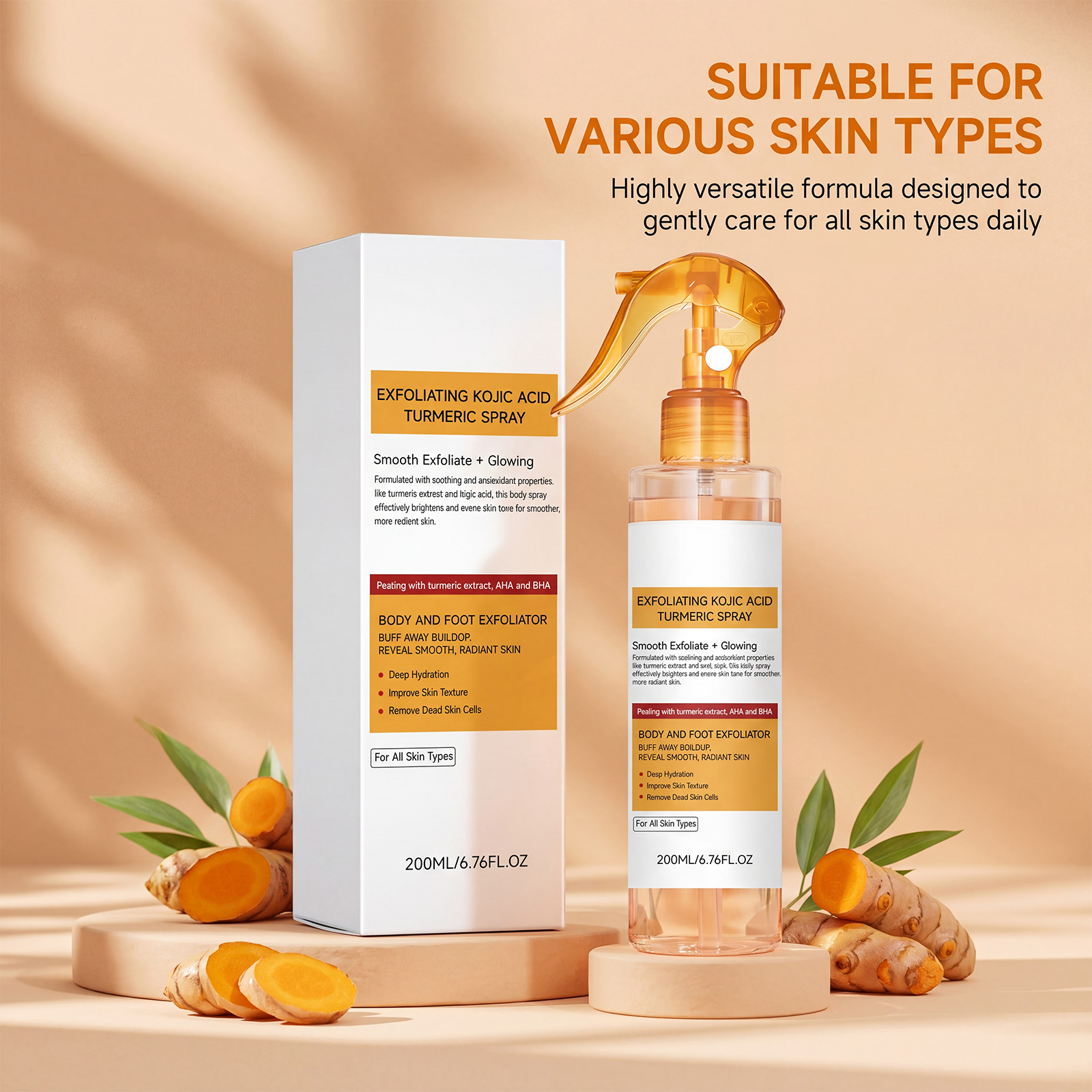 Turmeric Exfoliating Body Spray Clear Texture Mild Gentle Skin Smooth Delicate Portable Whole Body Care