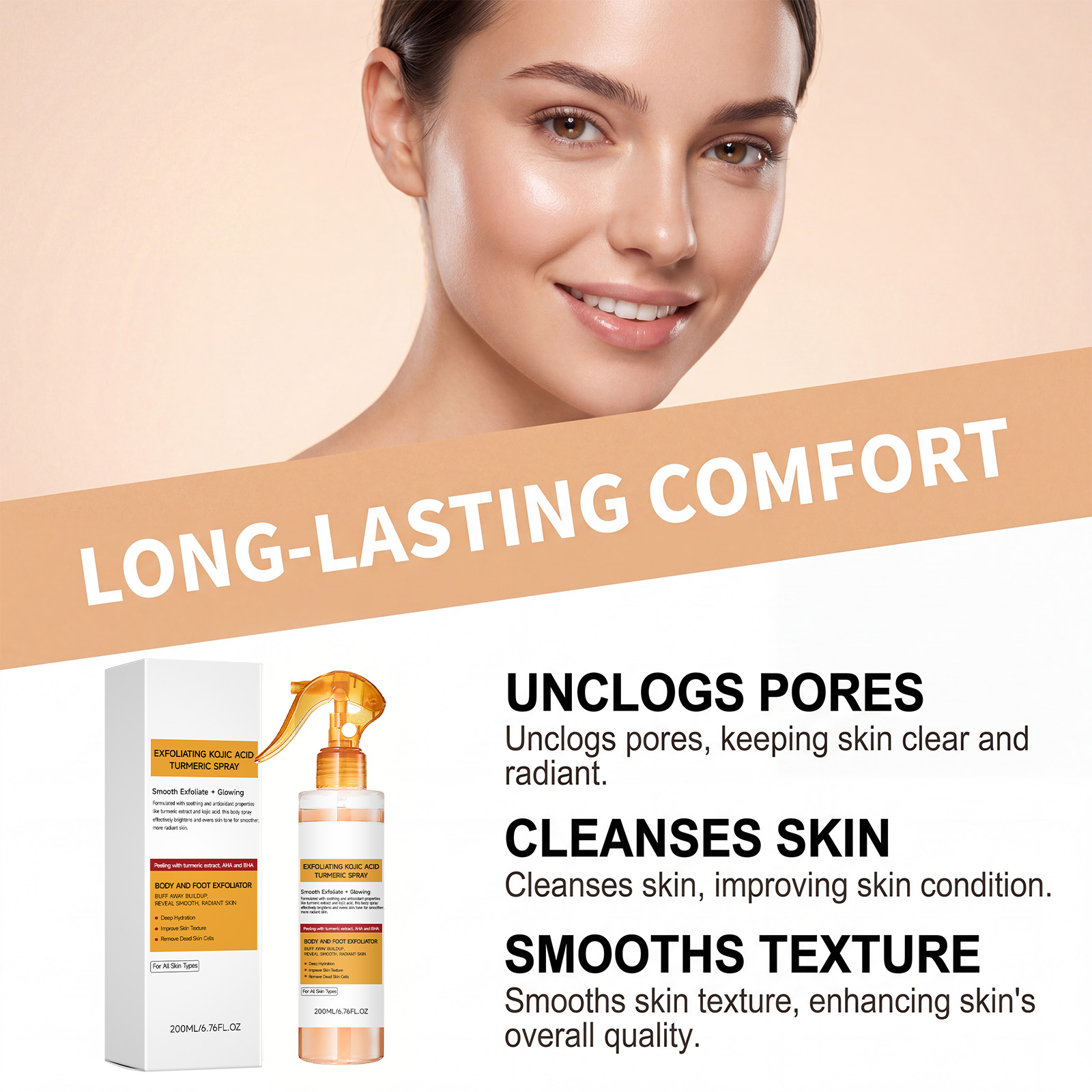 Turmeric Exfoliating Body Spray Clear Texture Mild Gentle Skin Smooth Delicate Portable Whole Body Care