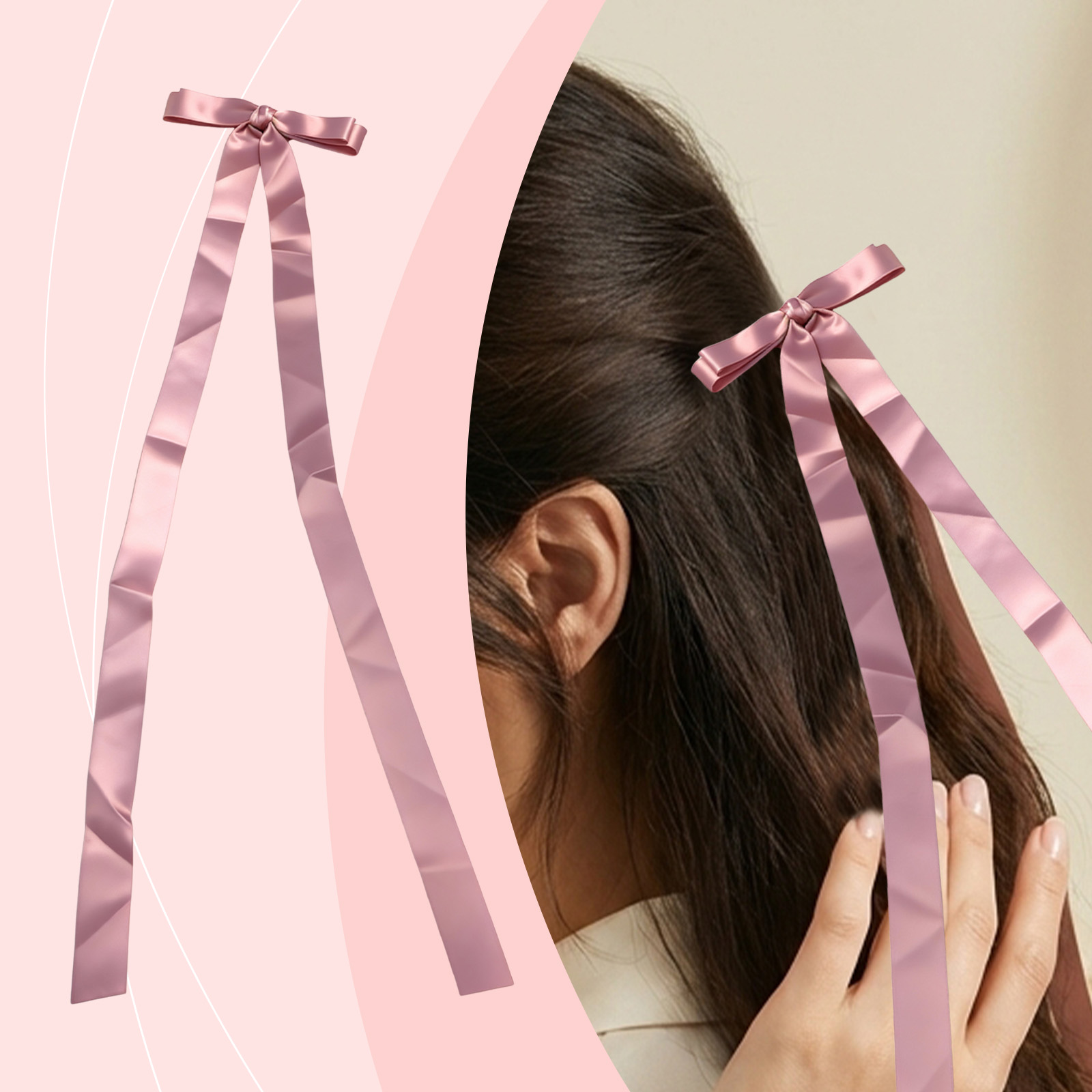 Bow Ribbon Hair Clip Rose Pink Gentle Sweet Firm Stable Stylish Versatile Hair Shaping