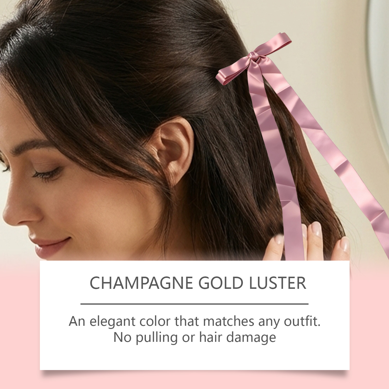 Bow Ribbon Hair Clip Rose Pink Gentle Sweet Firm Stable Stylish Versatile Hair Shaping