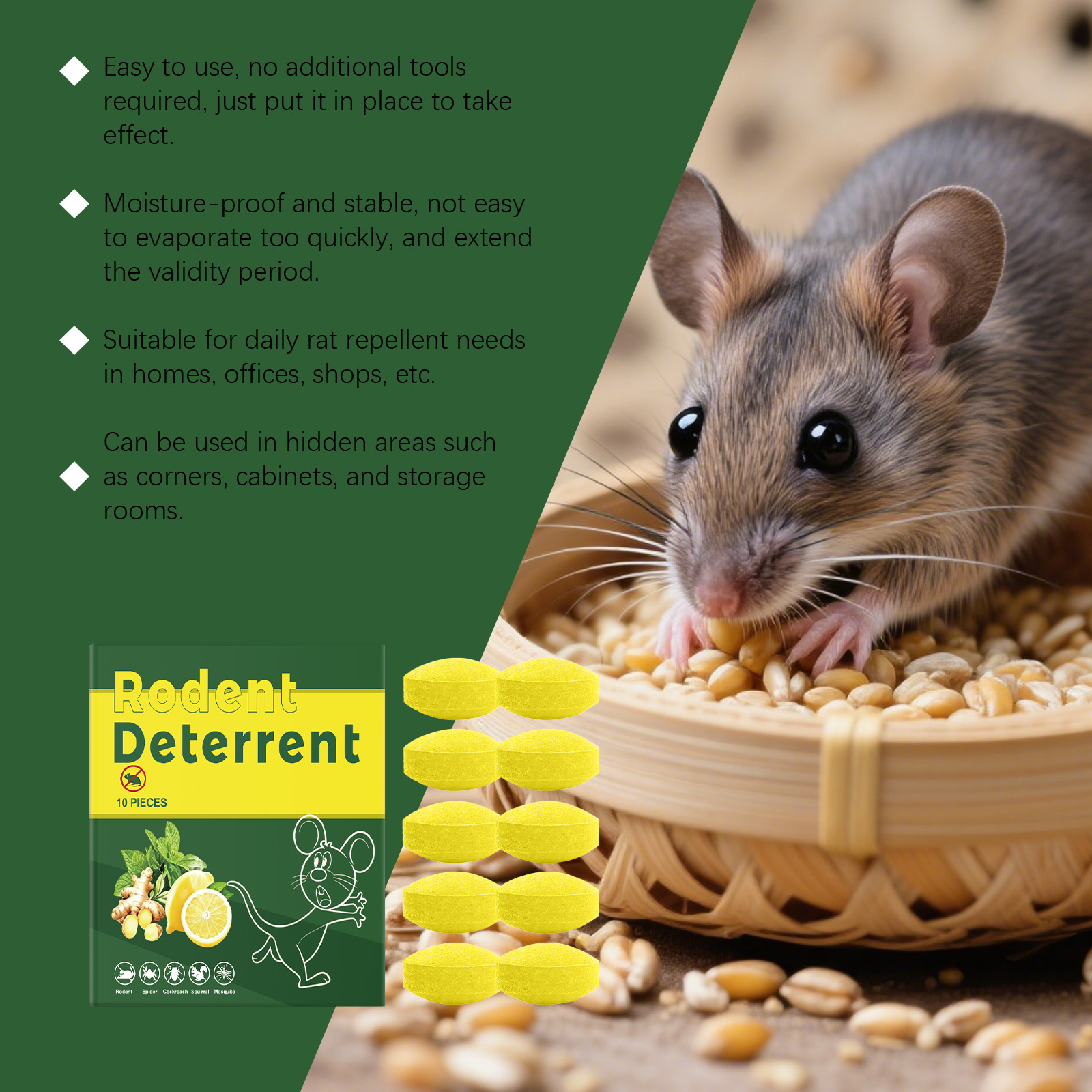 Rat Repellent Pill Strong Effective Indoor Outdoor Household Garden Warehouse Farm Basement Attic Garage
