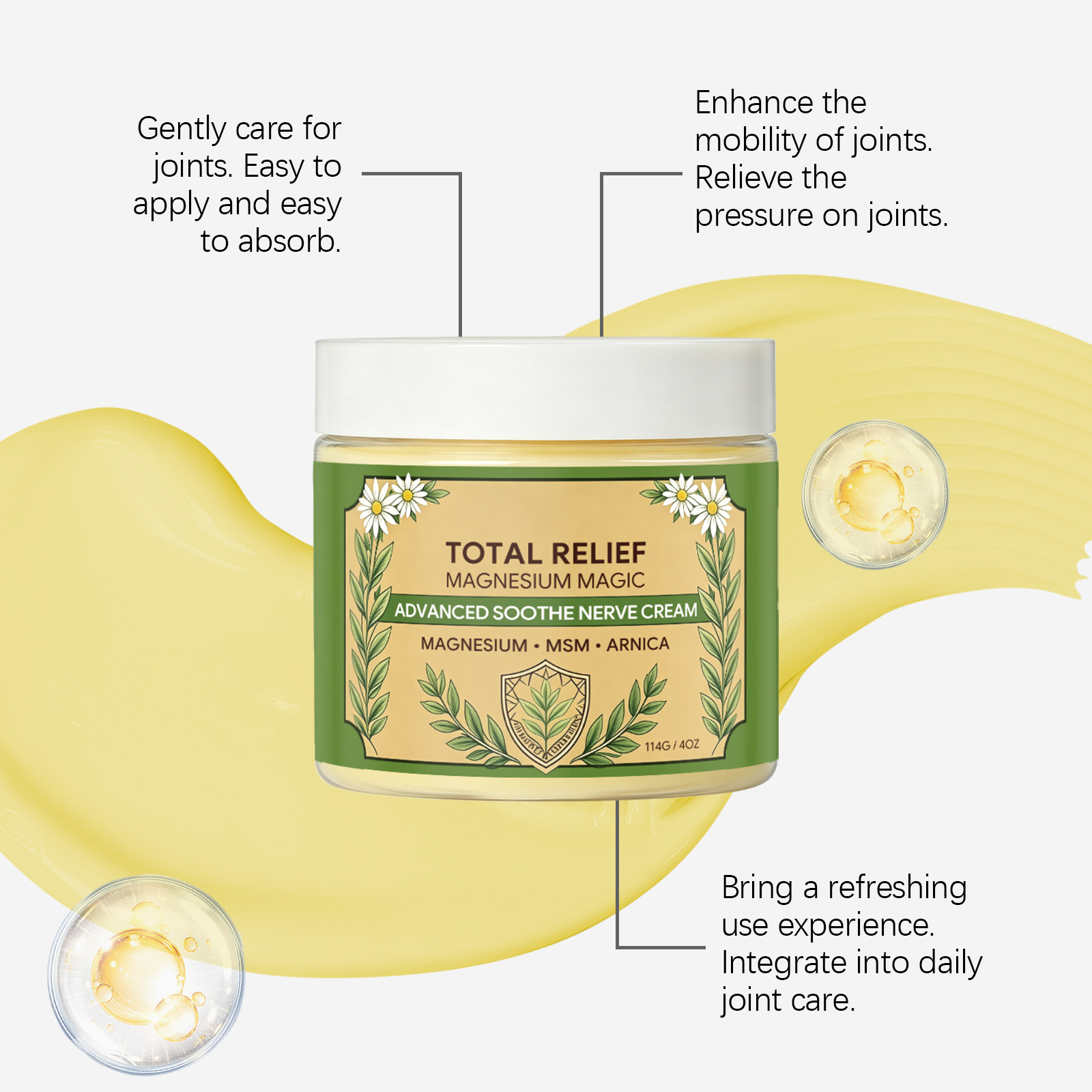 Smoothing Magnesium Cream Mild Comfortable External Application Gentle Massage Easy Absorption Joint Knee Elbow Shoulder Daily Care