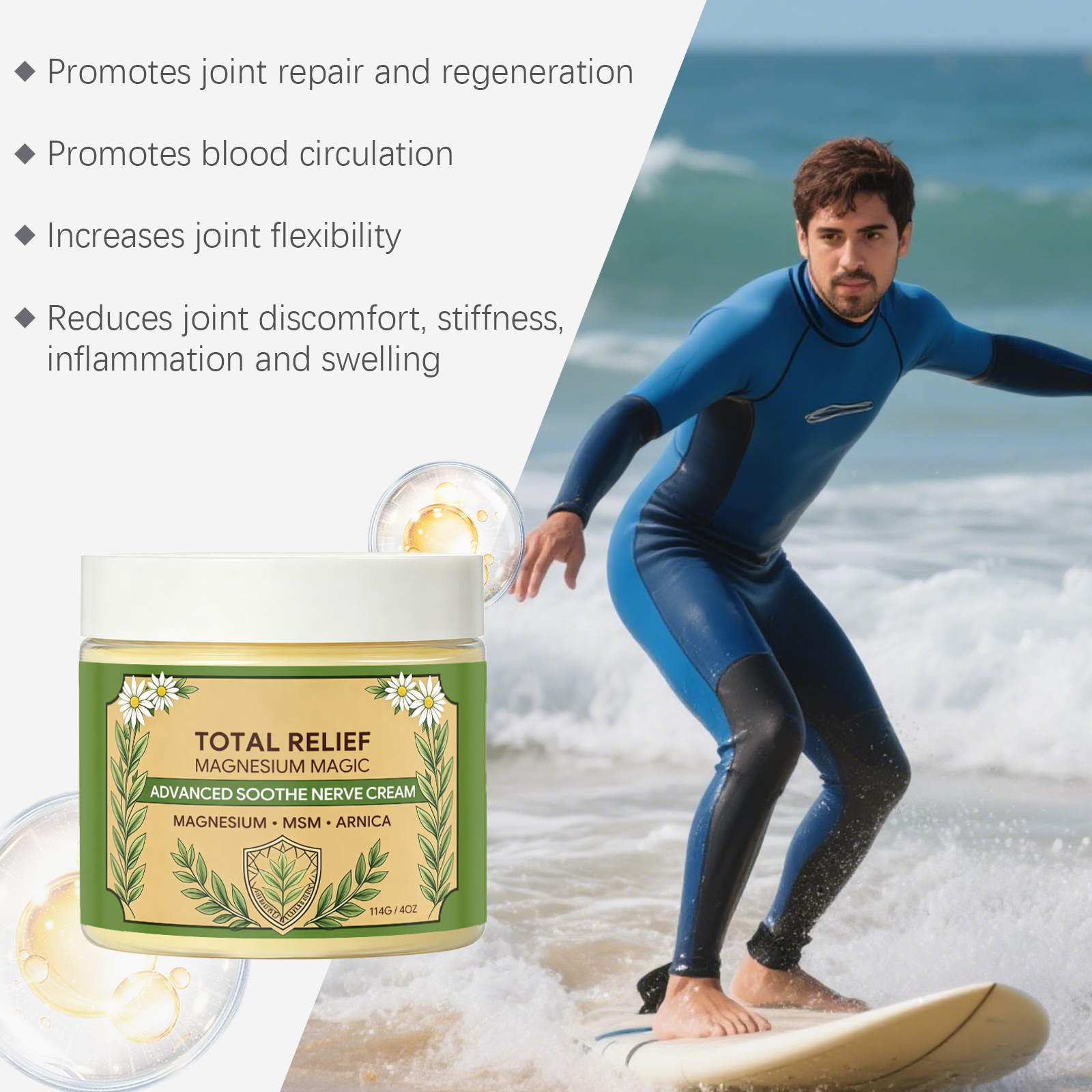 Smoothing Magnesium Cream Mild Comfortable External Application Gentle Massage Easy Absorption Joint Knee Elbow Shoulder Daily Care