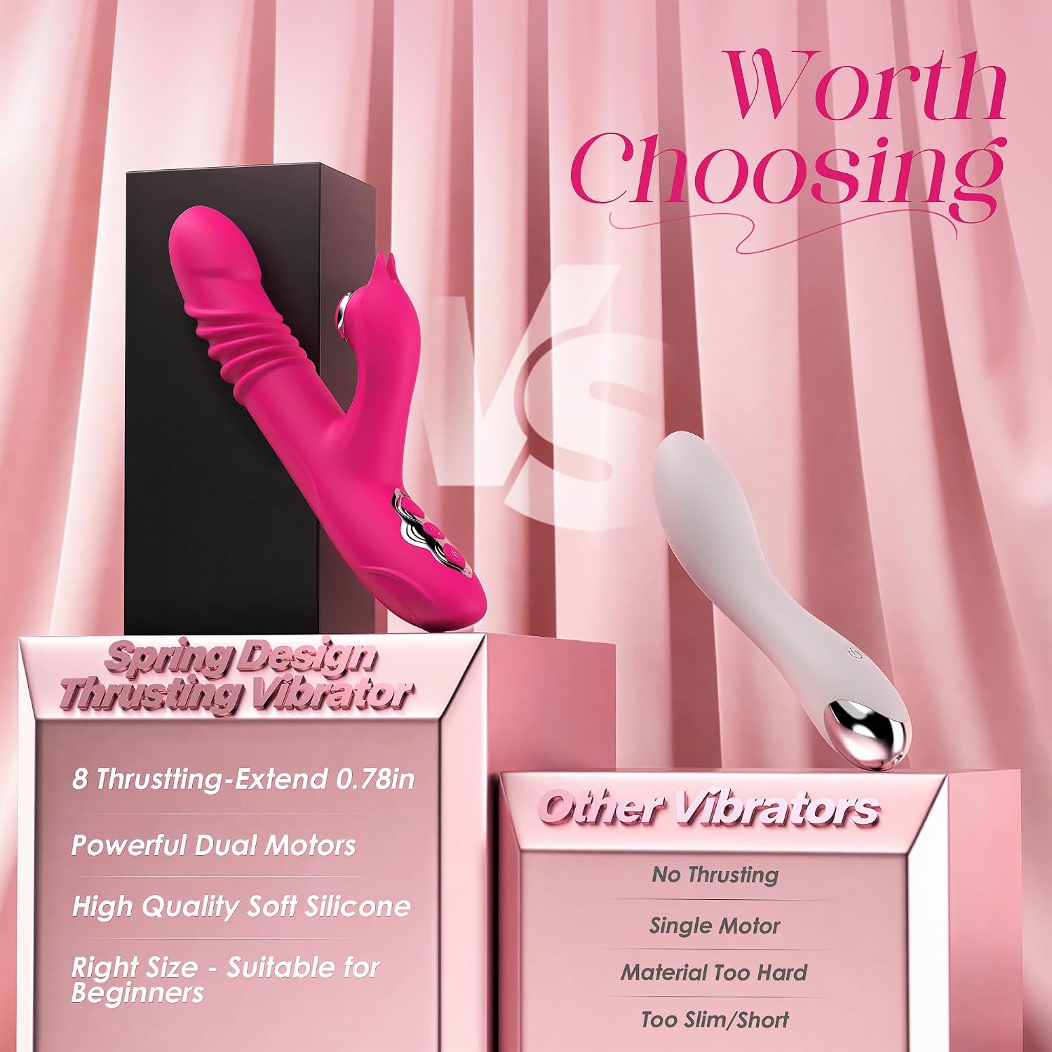 Thrusting Dildo Rabbit Vibrator for Women 8 Thrust 5 Tapping Modes Sex Toys for Woman Solo Couples G Spot Vibrators with Wider Clitoral Contact Wand Vibabrator
